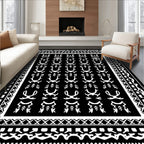 Tribal Black White Figures Border Rug