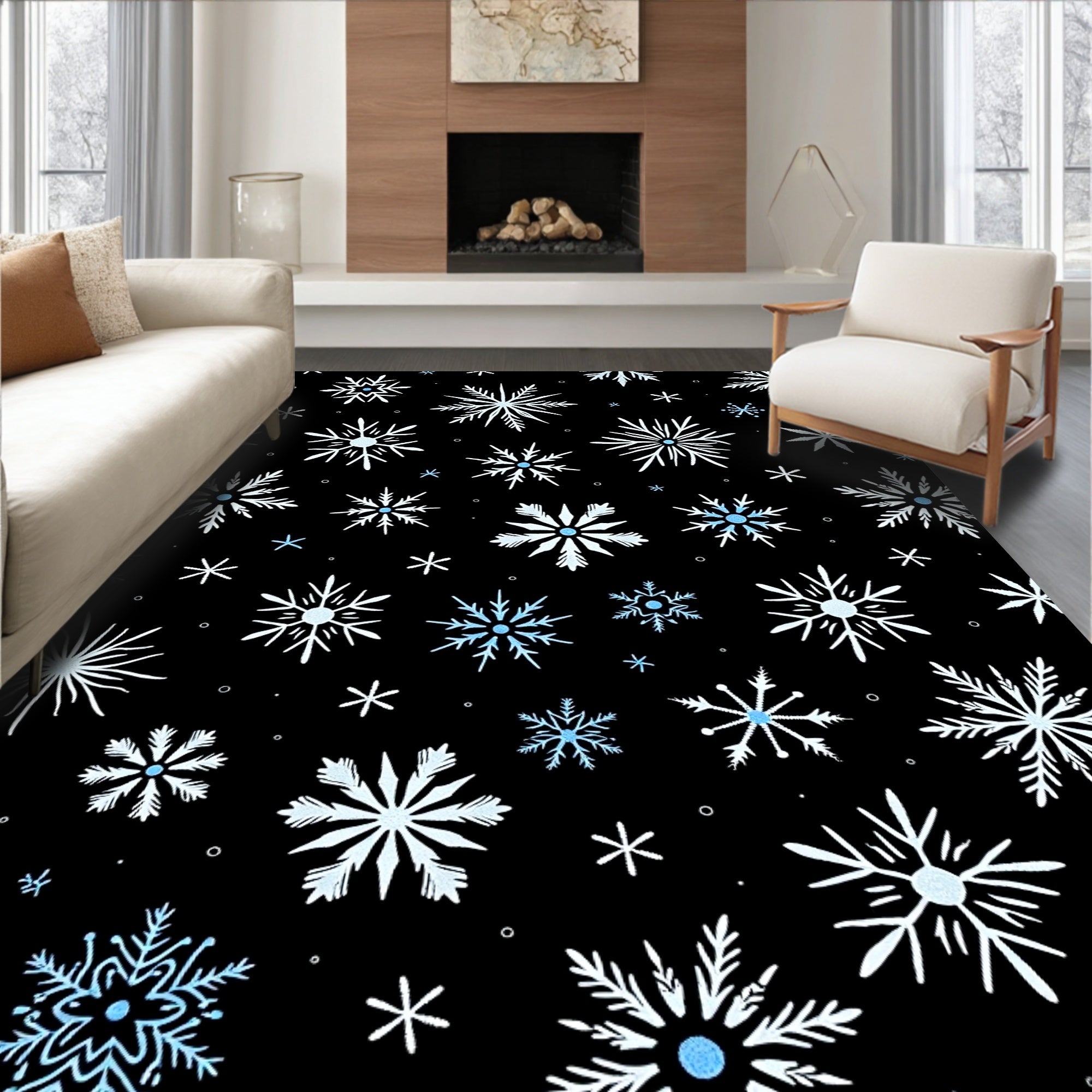 Winter White Blue Snowflake Scatter Rug