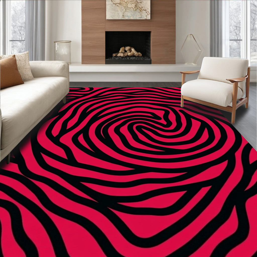 Crimson Black Swirling Wave Rug