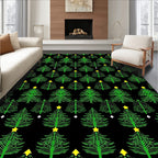 Green Evergreen Christmas Trees Yellow Stars Rug