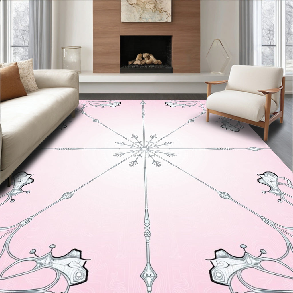 Delicate Pink Floral Art Nouveau Rug