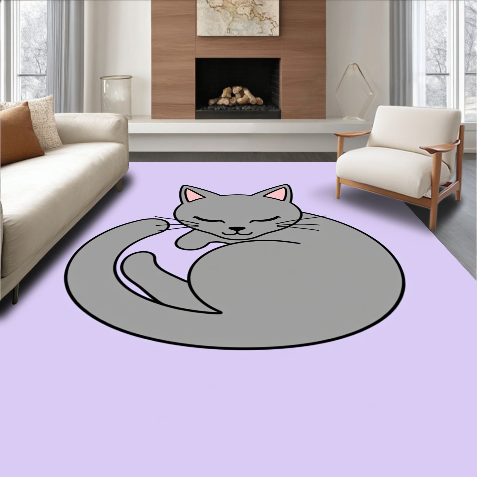 Charming Gray Sleeping Cat Rug