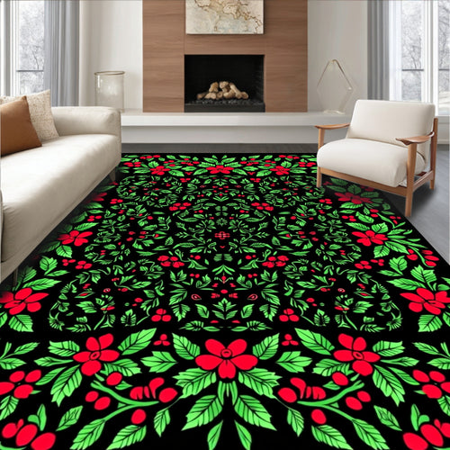 Black Floral Berry Garden Immersive Rug