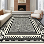 Abstract Black White Maze Border Rug