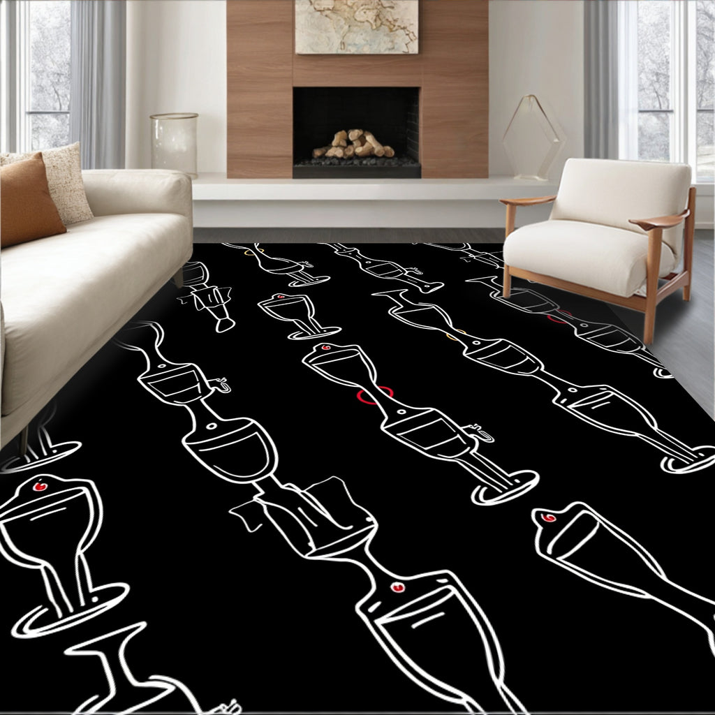 Black White Line Art Cocktail Glasses Rug