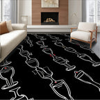 Black White Line Art Cocktail Glasses Rug