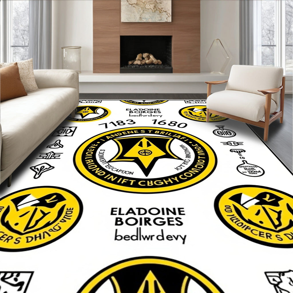 Gold Yellow Emblem Collage Rug