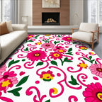Vibrant Hot Pink Floral Scroll Rug