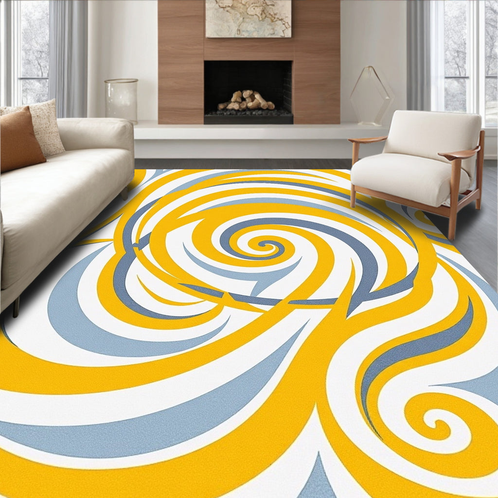 Sunny Yellow Blue Swirls Rug