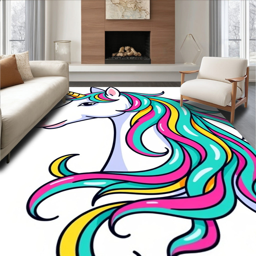 Vibrant Rainbow Mane Unicorn Head Rug