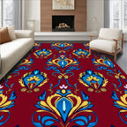 Crimson Blue Yellow Damask Floral Rug