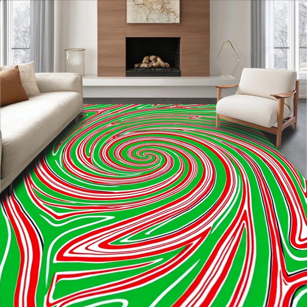 Vibrant Green Red Swirl Vortex Rug