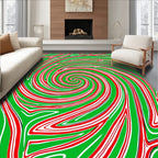 Vibrant Green Red Swirl Vortex Rug
