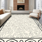 Ornate Ivory Scrollwork Border Rug