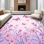 Pink Butterfly Flower Meadow Rug