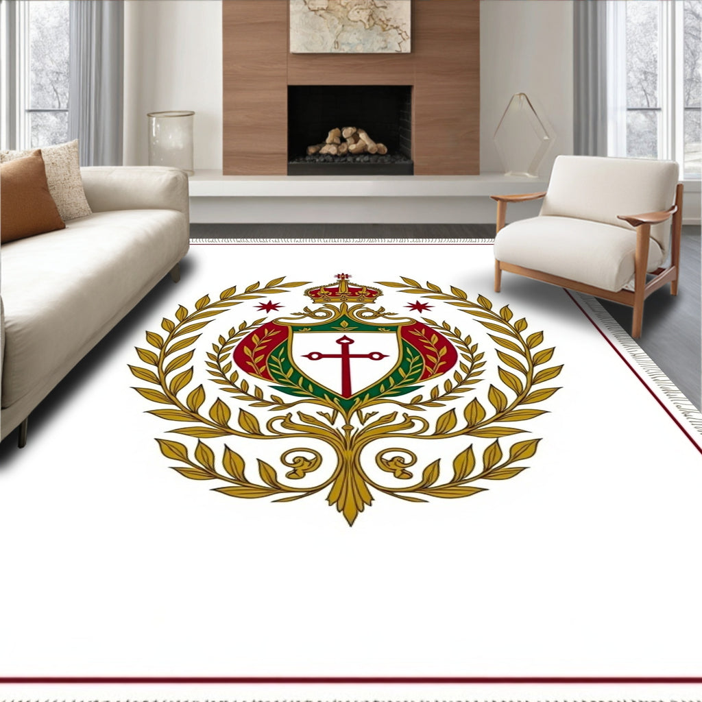 Emerald Gold Crest Floral Emblem Rug