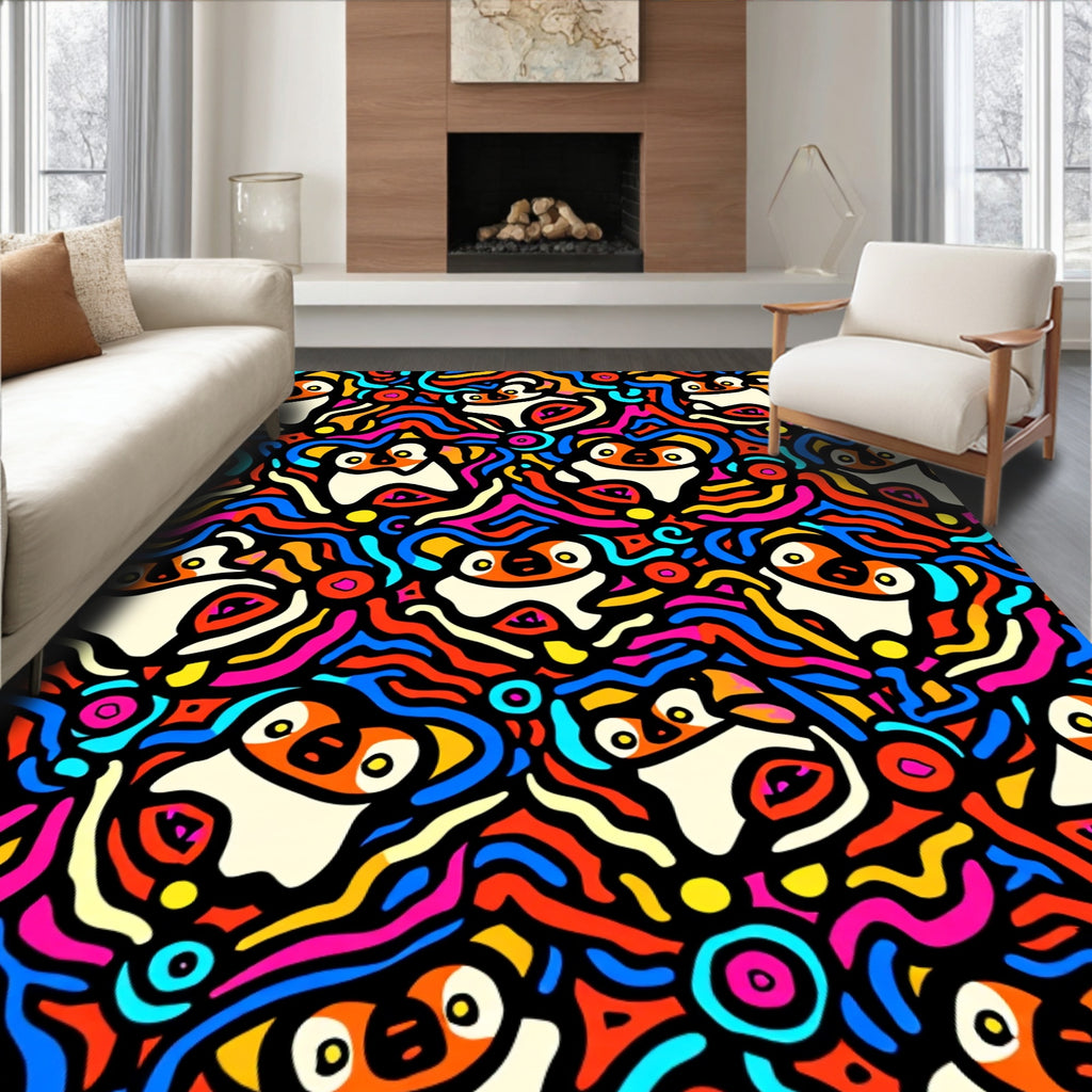 Vibrant Whimsical Colorful Character Swirls Rug