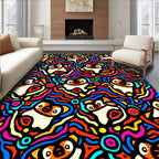 Vibrant Whimsical Colorful Character Swirls Rug