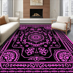 Vibrant Pink Black Medallion Paisley Rug