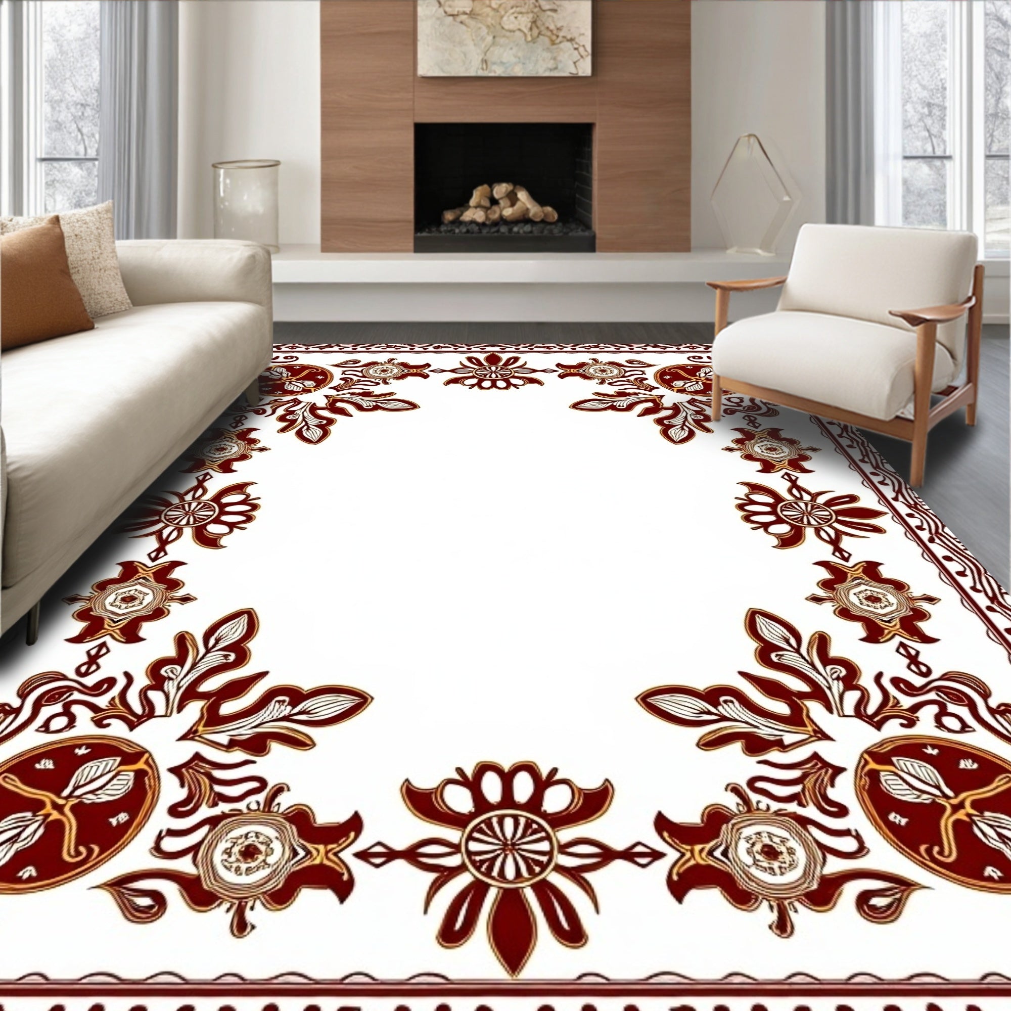 Lacy Crimson Leaf Medallion Border Rug