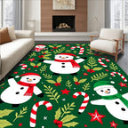 Festive Snowmen Candy Cane Holly Sprigs Rug