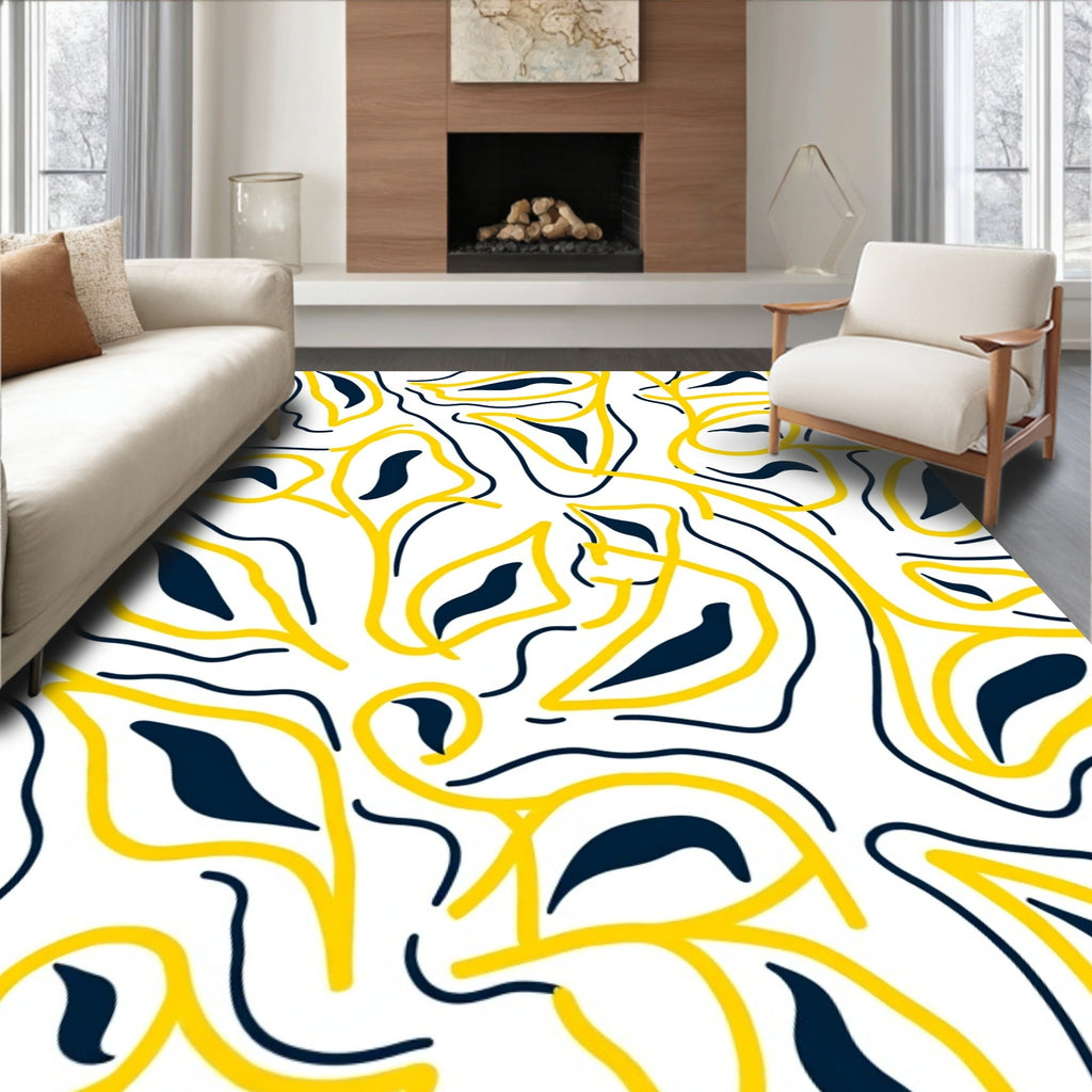 Abstract Yellow Blue Organic Swirls Rug