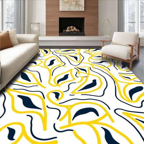 Abstract Yellow Blue Organic Swirls Rug