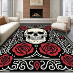 Crimson Roses Skull Gothic Swirls Rug