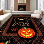 Black Orange Cat Moon Pumpkin Rug