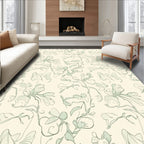 Soft Green Floral Line Art Rug