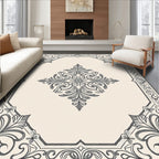 Cream Ivory Scrollwork Medallion Border Rug