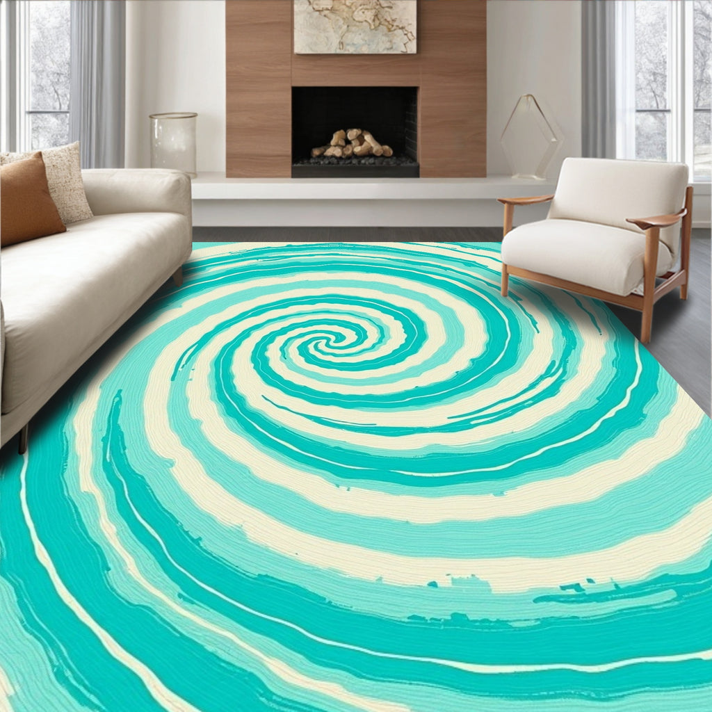 Aqua Swirling Ocean Spiral Rug