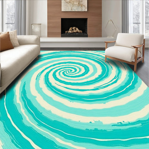 Aqua Swirling Ocean Spiral Rug