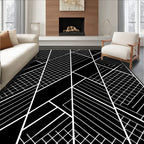 Black White Geometric Labyrinth Rug