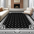 Black White Octagon Geometric Border Rug