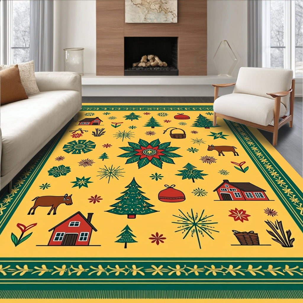 Holiday Barn Poinsettia Evergreen Snowflakes Rug