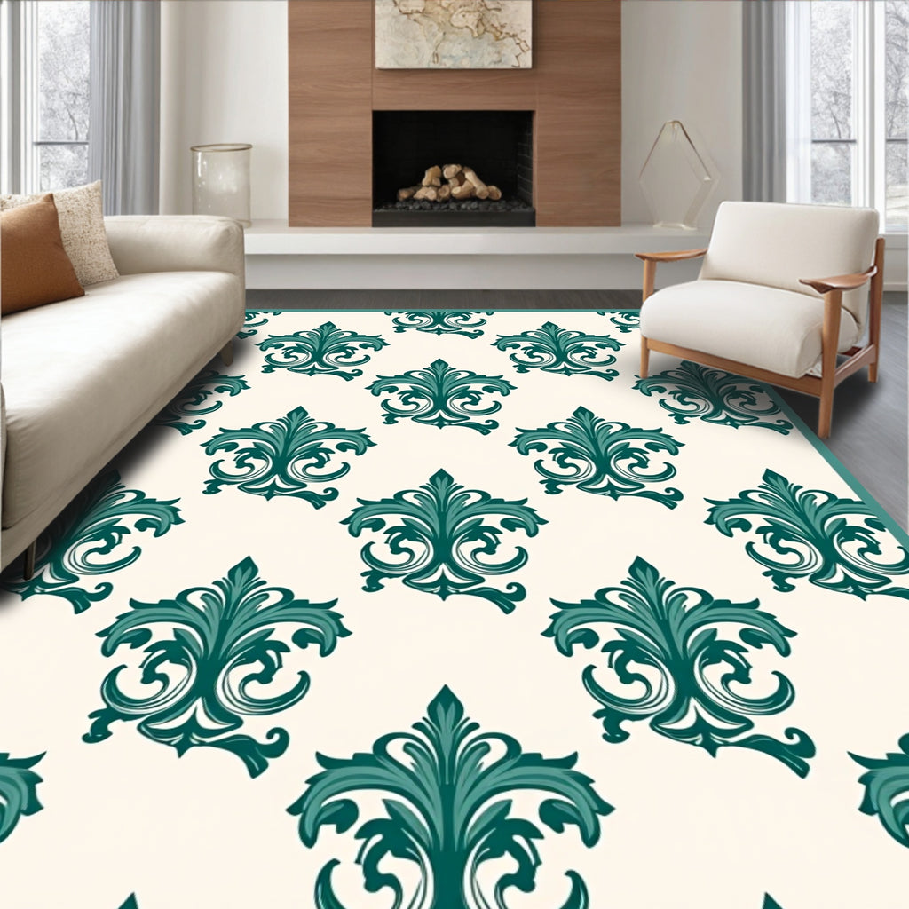 Emerald Damask Scrollwork Arrangement Rug