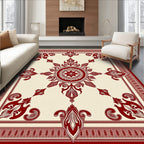 Crimson Floral Medallion on Cream Rug