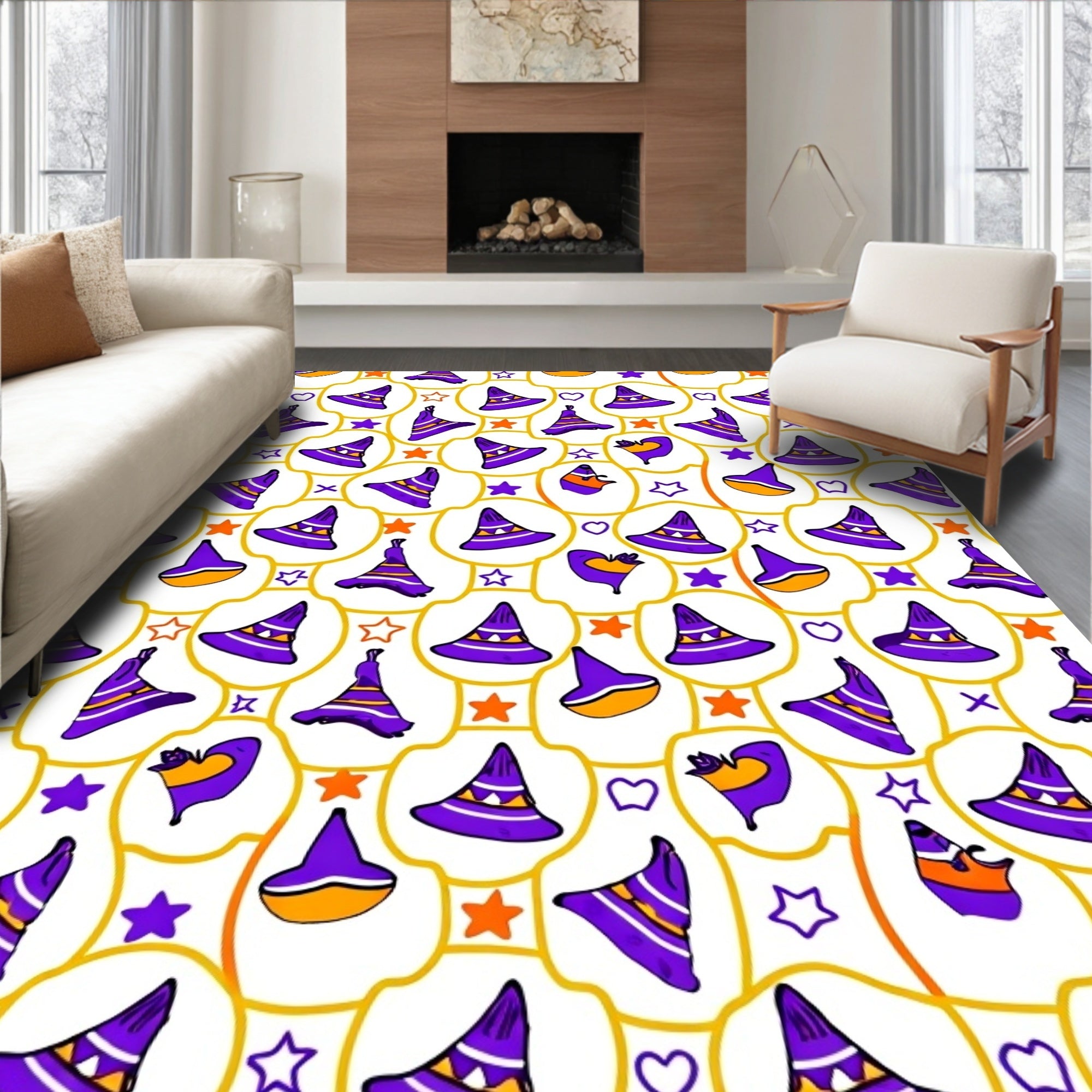 Purple Trick Treat Witch Hat Whimsical Rug