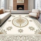 Gold and Cream Floral Medallion Border Rug