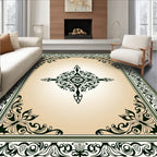 Ornate Black and Cream Floral Medallion Rug
