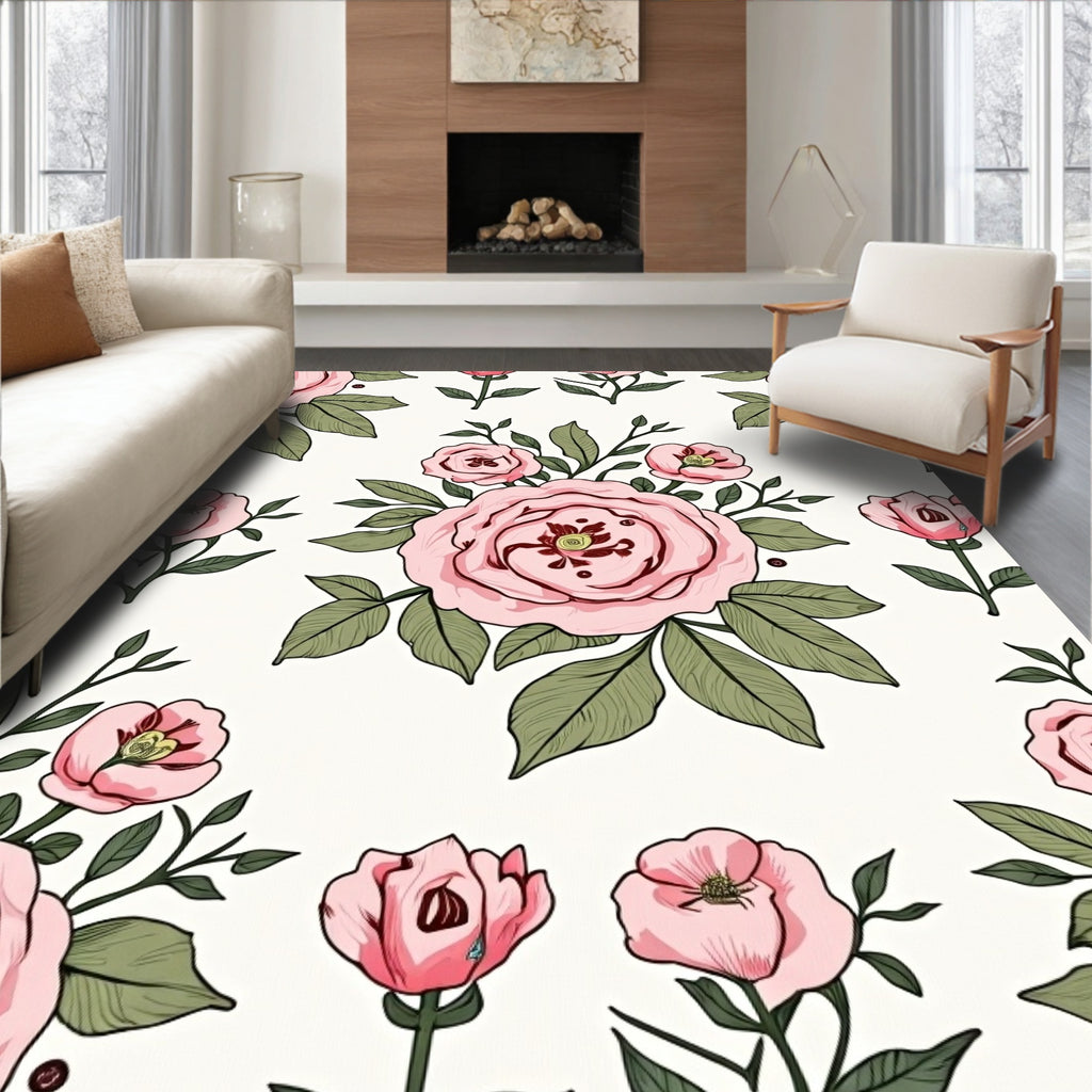 Delicate Pink Rose Garden Meadow Rug