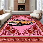 Retro Orange Truck Pomegranate Border Rug