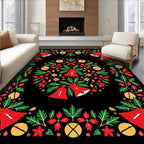 Red Bell Green Leaf Festive Wreath Rug
