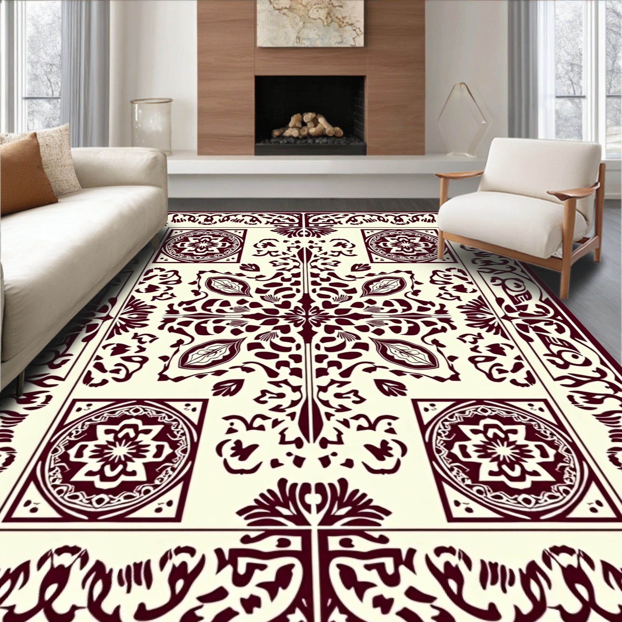 Crimson Vine Court Medallion Accent Rug