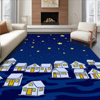 Charming Yellow Stars Night Village Rug