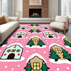 Whimsical Holiday Village Snow Scene Rug