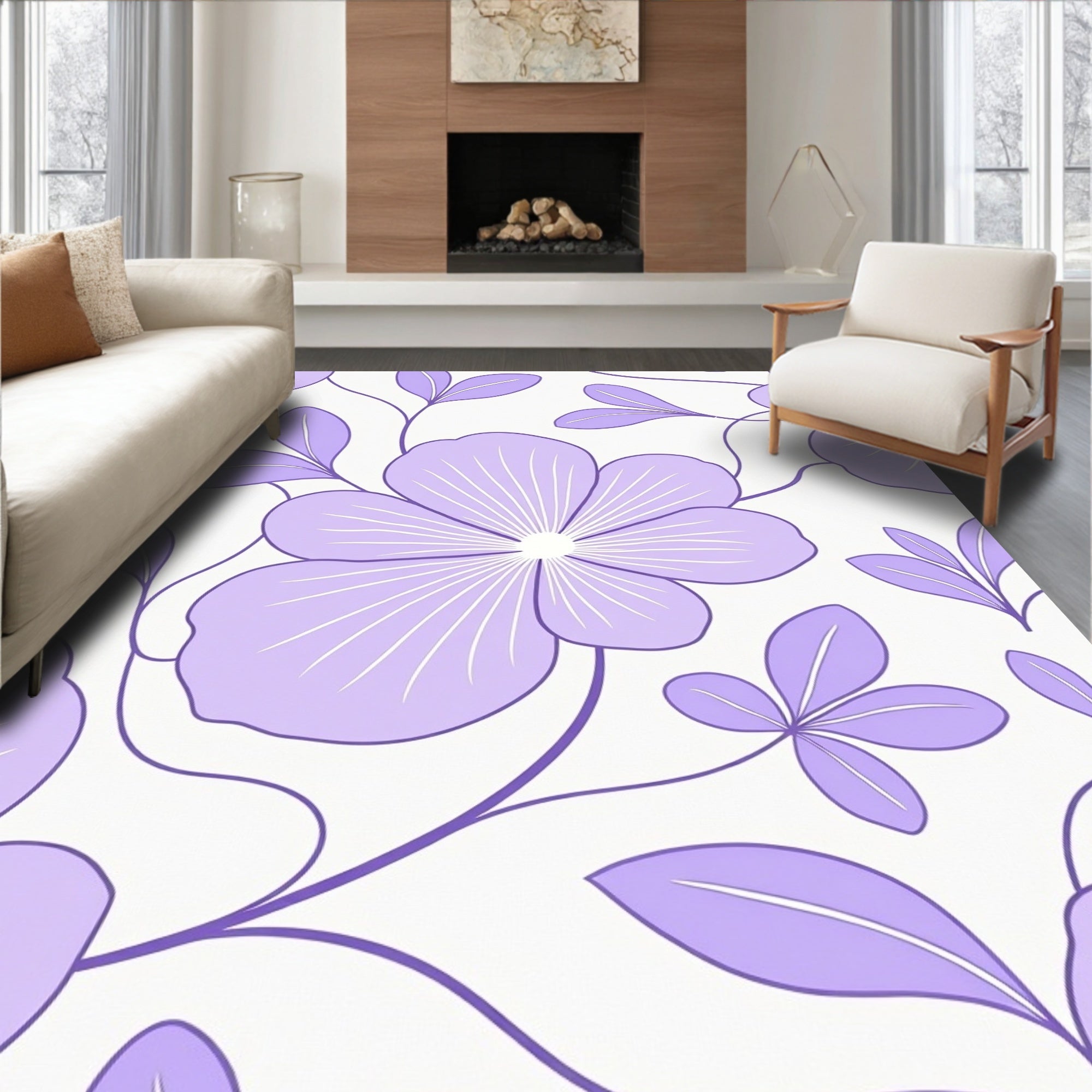 Lavender Floral Vine Arrangement Rug