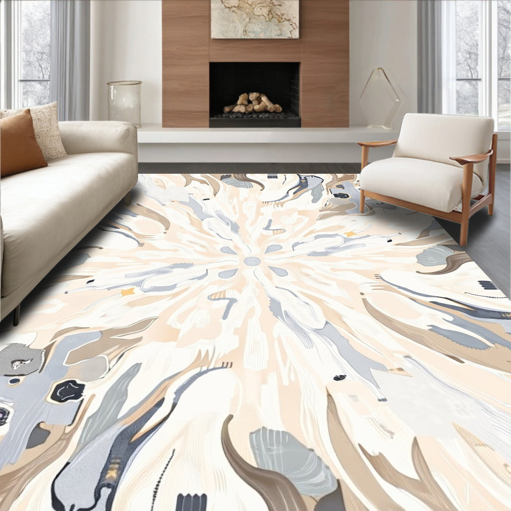 Abstract Neutral Organic Bloom Rug