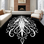 Ethereal White Gothic Figure Swirls Rug